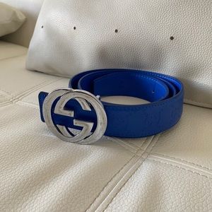 Blue Gucci Signature Leather Belt